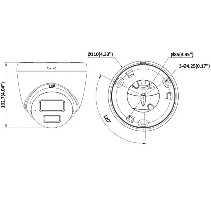 Rysunek techniczny kamery Hikvision AcuSense 8Mpx